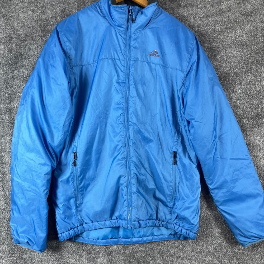 VTG Adidas Jacket Mens Medium Blue Outdoor Puffer Ripstop Insulated Full Zip Y2K